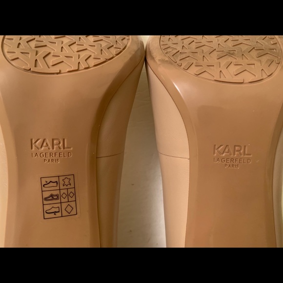 Karl Lagerfeld natural tan color shiny real leather shoes KL Logo at heels US 10 - Picture 11 of 13